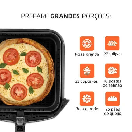Fritadeira elétrica sem óleo Air Fryer 8L 1900W Mega Family - AFN-80-BI  110V