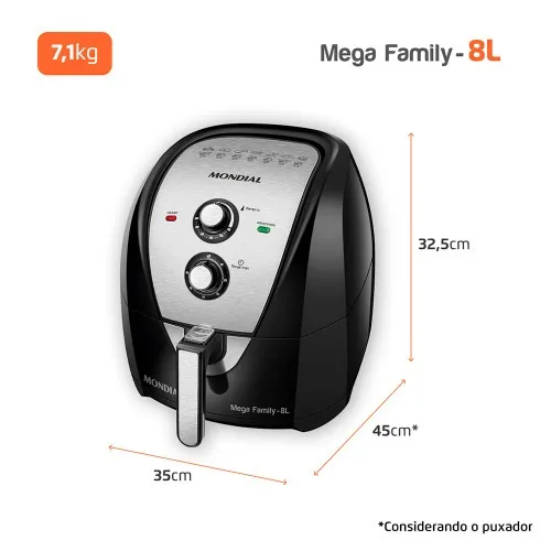 Fritadeira elétrica sem óleo Air Fryer 8L 1900W Mega Family - AFN-80-BI  110V