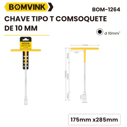 Chave canhão cabo tipo T 10 mm - BOM-1264	 Chave canhão cabo tipo T 10 mm - BOM-1264