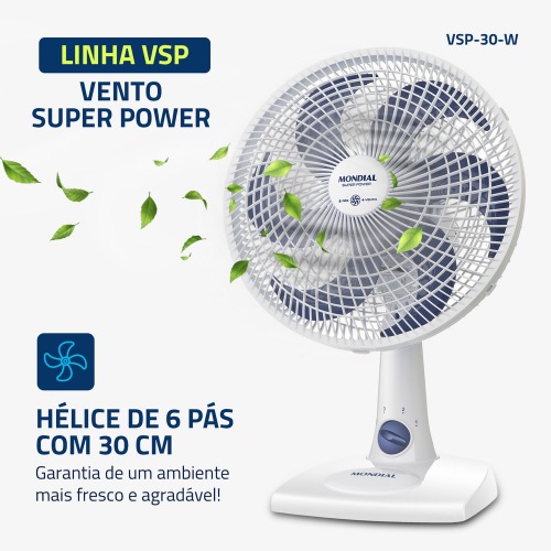 Ventilador de mesa 30 cm 6 pás 3 velocidades Super Power- VSP-30-W  110V Ventilador de mesa 30 cm 6 pás 3 velocidades Super Power- VSP-30-W  110V