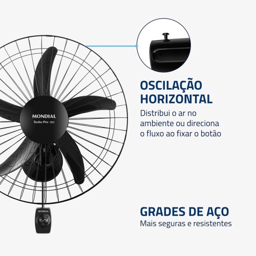 Ventilador de parede 50 cm oscilante preto Turbo Pró - NVP-PRO-50 220V Ventilador de parede 50 cm oscilante preto Turbo Pró - NVP-PRO-50 220V