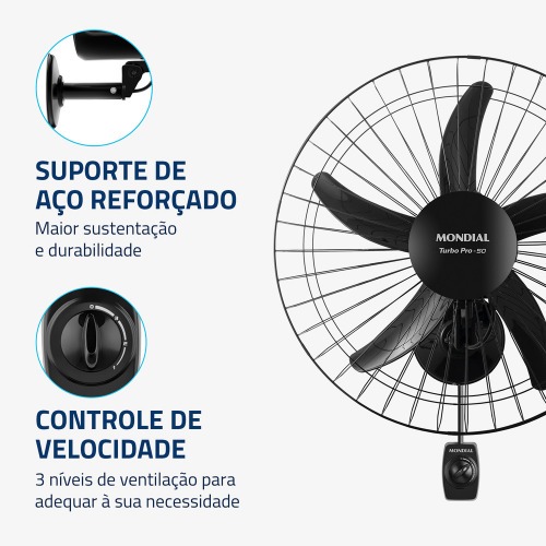 Ventilador de parede 50 cm oscilante preto Turbo Pró - NVP-PRO-50 220V Ventilador de parede 50 cm oscilante preto Turbo Pró - NVP-PRO-50 220V