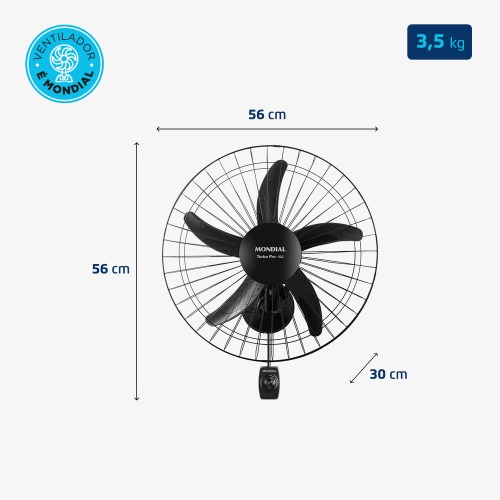 Ventilador de parede 50 cm oscilante preto Turbo Pró - NVP-PRO-50 220V Ventilador de parede 50 cm oscilante preto Turbo Pró - NVP-PRO-50 220V