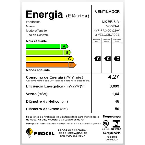 Ventilador de parede 50 cm oscilante preto Turbo Pró - NVP-PRO-50 220V Ventilador de parede 50 cm oscilante preto Turbo Pró - NVP-PRO-50 220V