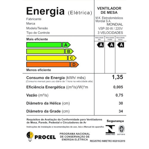 Ventilador de mesa 30 cm 6 ps com 3 velocidades Super Power - VSP-30-W  220V