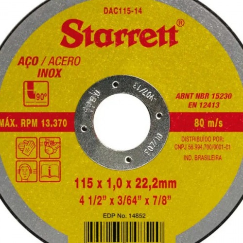 Disco de corte para metal e inox 115 x 1 x 22,2 mm Disco de corte para metal e inox 115 x 1 x 22,2 mm