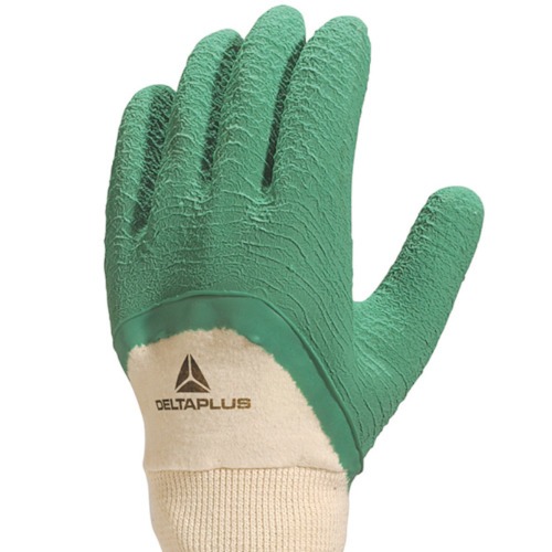 Luva de algodo revestida em ltex corrugado verde G