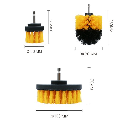 Jogo de escovas rotativas para furadeira e parafusadeira com 3 peças - BOM-7324 Jogo de escovas rotativas para furadeira e parafusadeira com 3 peças - BOM-7324