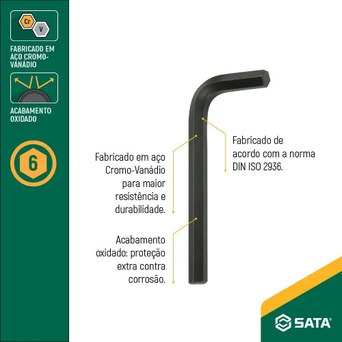 Chave allen hexagonal curta 17 mm aço cromo vanádio - ST84502L