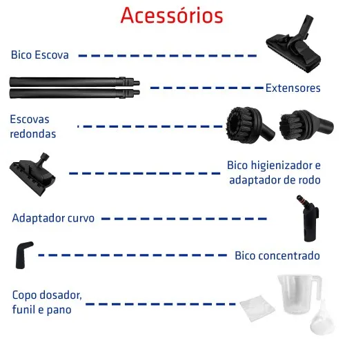 Limpadora a vapor Higienizador 1500W com acessórios - Vapor Clean  110V
