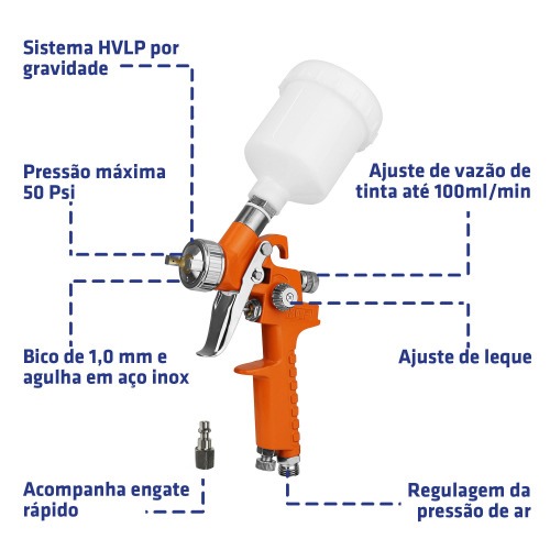Pistola de pintura HVLP tipo gravidade com bico de 1,0 mm Pistola de pintura HVLP tipo gravidade com bico de 1,0 mm