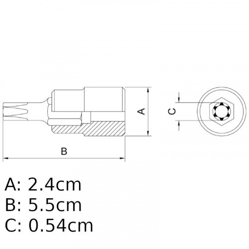 Soquete com ponta hexalobular T30 encaixe 1/2 Soquete com ponta hexalobular T30 encaixe 1/2