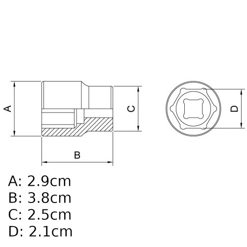 Soquete sextavado 21 mm encaixe 1/2