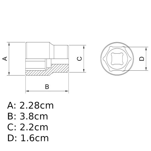 Soquete sextavado 16 mm encaixe 1/2