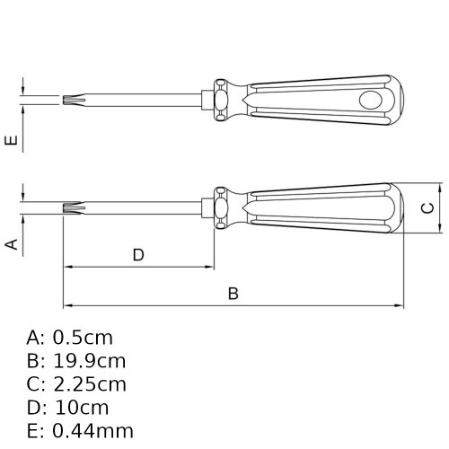 Chave hexalobular reta com cabo t-20 ao cromo vandio