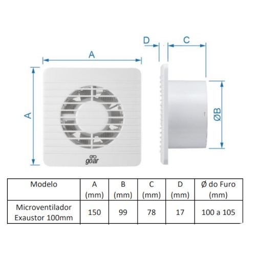 Exaustor para banheiro dimetro de 100mm - EXB101  110V