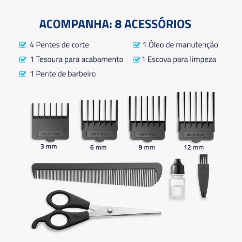 M�quina de cortar cabelo e barba com 8 acess�rios Pratic Style - CR-10-BI  110V/220V