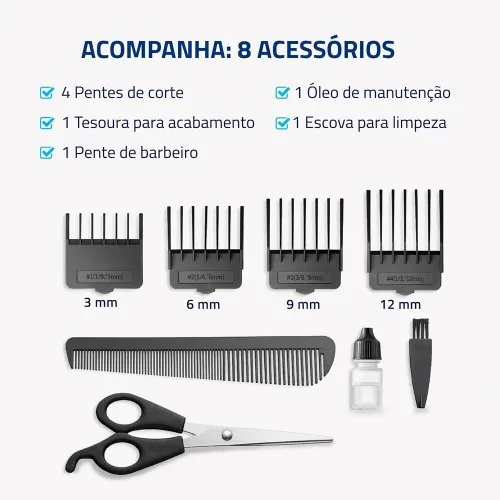 Máquina de cortar cabelo e barba com 8 acessórios Pratic Style - CR-10-BI  110V/220V