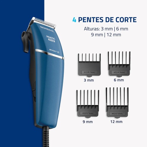 M�quina de cortar cabelo e barba com 8 acess�rios Pratic Style - CR-10-BI  110V/220V