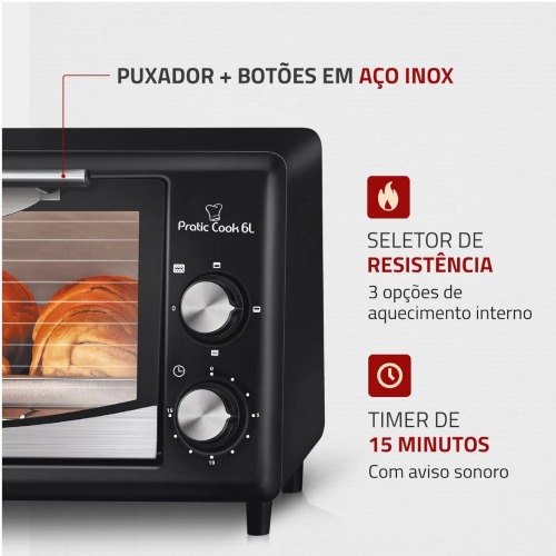 Forno elétrico 650 watts 6 Litros Pratic Cook - FR-09 220V Forno elétrico 650 watts 6 Litros Pratic Cook - FR-09 220V