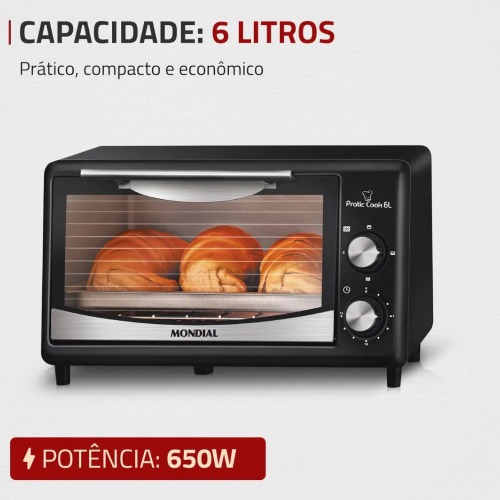 Forno elétrico 650 watts 6 Litros Pratic Cook - FR-09 220V Forno elétrico 650 watts 6 Litros Pratic Cook - FR-09 220V