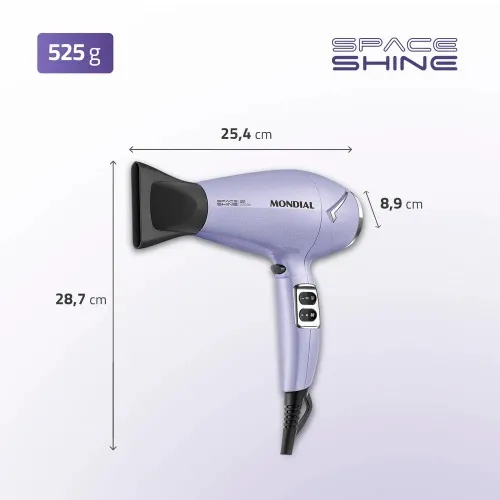 Secador de cabelo 2000 watts Tourmaline SPACE SHINE lilás - SC-21  110V