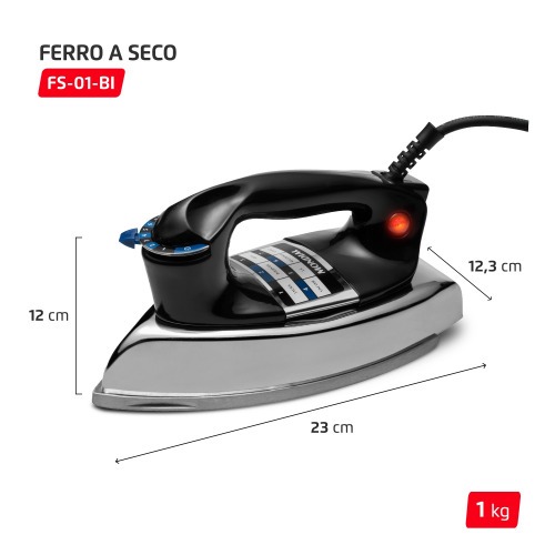 Ferro de passar a seco 1200W com chapa em alumnio polido - FS-01-BI  110V