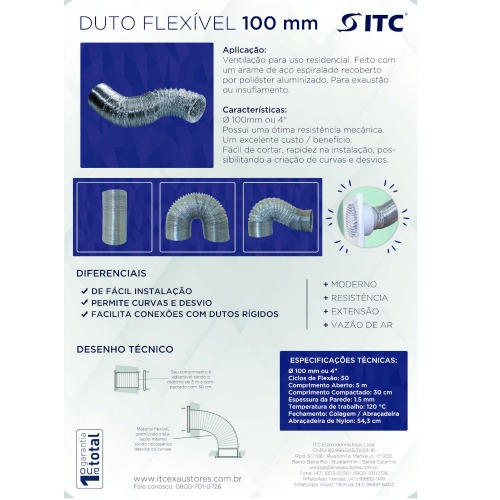 Duto de ventilação flexível 100 mm 5 metros Duto de ventilação flexível 100 mm 5 metros