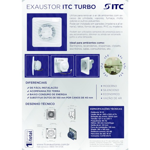 Exaustor para banheiro dimetro de sada 40 mm - TURBO  220V