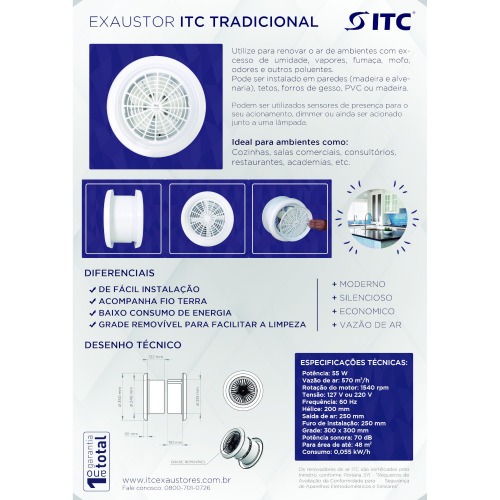 Exaustor dimetro 250 mm com motor blindado - TRADICIONAL  110V