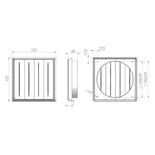 Grade de ventilação plástica quadrada para duto de 150 mm - GR017