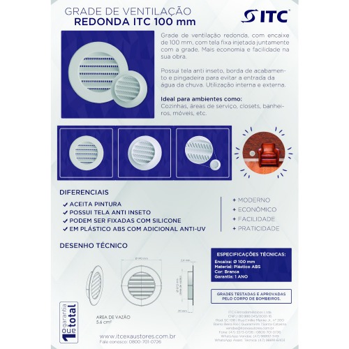 Grade de ventilação plástica para duto de 100 mm Grade de ventilação plástica para duto de 100 mm