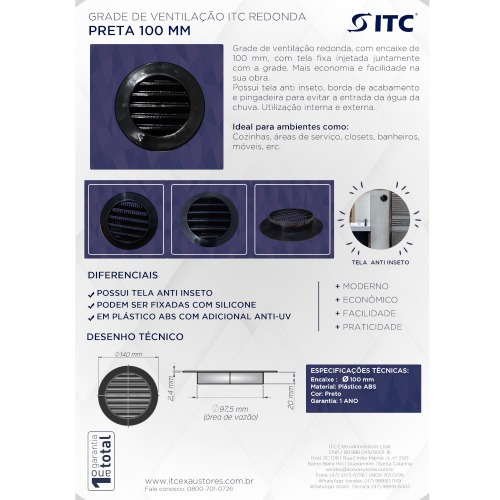 Grade de ventilação plástica para duto de 150 mm - GR150P Grade de ventilação plástica para duto de 150 mm - GR150P