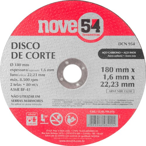 Disco de corte metal e inox 180 x 1,6 x 22,23 mm 
