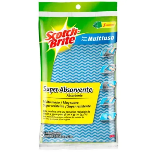 Pano para limpeza multiuso 58 x 33 cm azul com 5 unidades - Scoth Brite