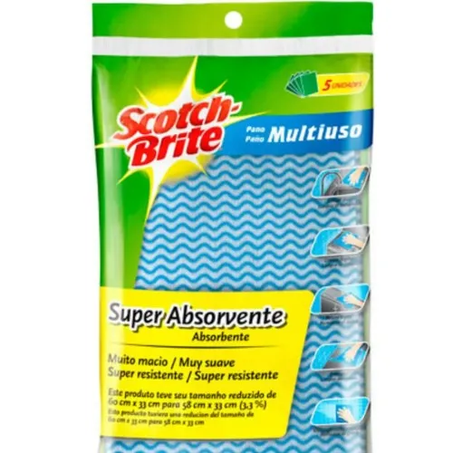 Pano para limpeza multiuso 58 x 33 cm azul com 5 unidades - Scoth Brite