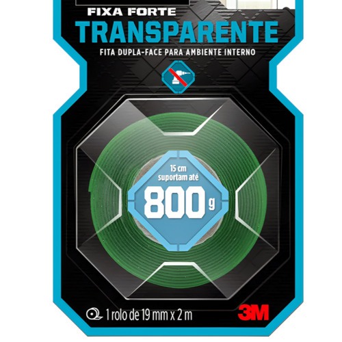 Fita dupla face 19 mm x 2 metros transparente  Fita dupla face 19 mm x 2 metros transparente