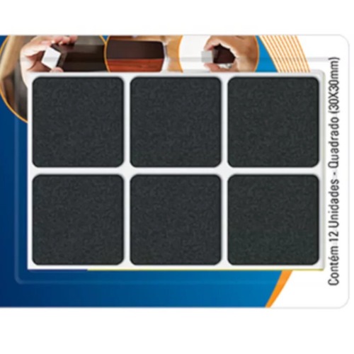 Feltro protetor adesivo quadrado 30 mm preto com 12 unidades Feltro protetor adesivo quadrado 30 mm preto com 12 unidades