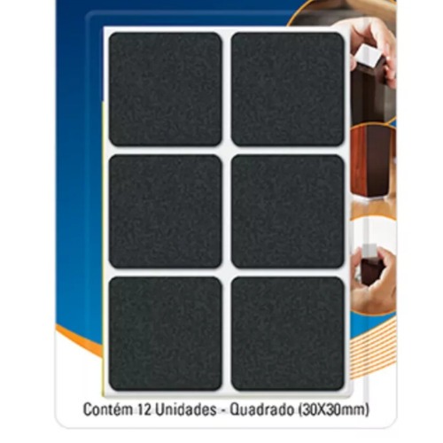 Feltro protetor adesivo quadrado 30 mm preto com 12 unidades Feltro protetor adesivo quadrado 30 mm preto com 12 unidades