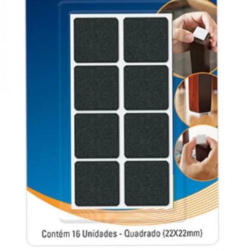 Feltro protetor adesivo quadrado 22 mm com 16 unidades Feltro protetor adesivo quadrado 22 mm com 16 unidades