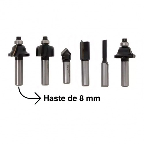 Jogo de fresas para madeira 8 mm com 6 peças 21129 - RZ-ACT06 Jogo de fresas para madeira 8 mm com 6 peças 21129 - RZ-ACT06