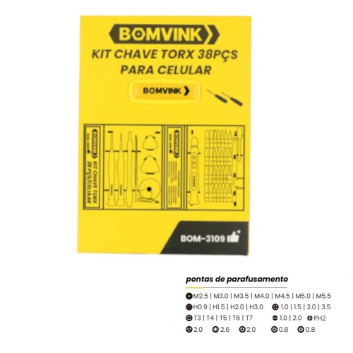 Jogo de bits e chaves de precisão para celular 38 peças com estojo - BOM-3109 Jogo de bits e chaves de precisão para celular 38 peças com estojo - BOM-3109