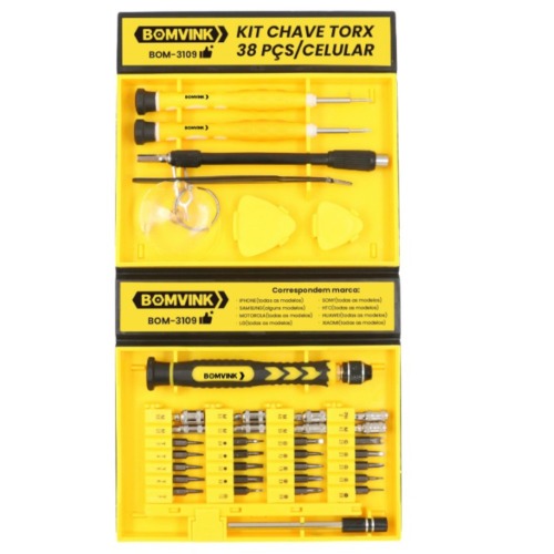 Jogo de bits e chaves de precisão para celular 38 peças com estojo - BOM-3109 Jogo de bits e chaves de precisão para celular 38 peças com estojo - BOM-3109
