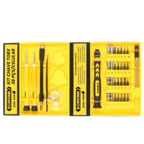 Jogo de bits e chaves de precisão para celular 38 peças com estojo - BOM-3109 Jogo de bits e chaves de precisão para celular 38 peças com estojo - BOM-3109