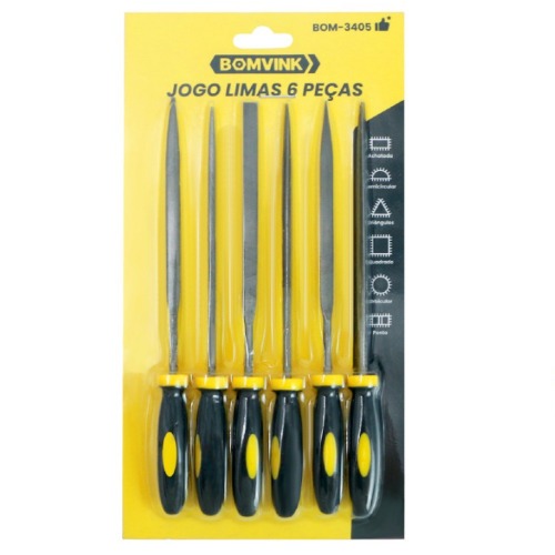 Jogo de limas agulha com cabo 6 pe�as - BOM-3405