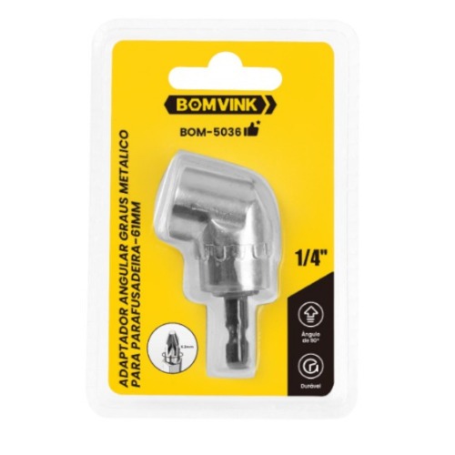 Adaptador angular 90° para parafusadeira encaixe 1/4 Adaptador angular 90° para parafusadeira encaixe 1/4
