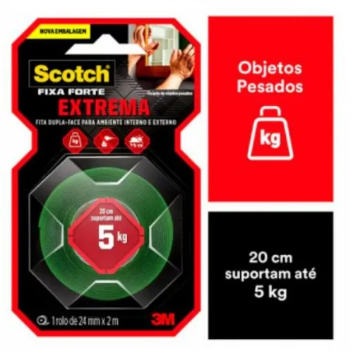 Fita dupla face fixa forte fixação extrema 24 mm x 2 m