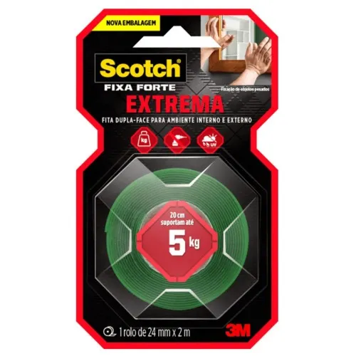 Fita dupla face fixa forte fixação extrema 24 mm x 2 m