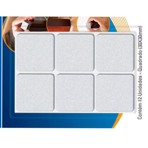 Feltro protetor adesivo quadrado 30 mm branco com 12 unidades Feltro protetor adesivo quadrado 30 mm branco com 12 unidades