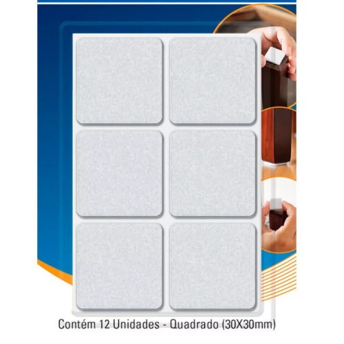 Feltro protetor adesivo quadrado 30 mm branco com 12 unidades Feltro protetor adesivo quadrado 30 mm branco com 12 unidades